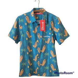 Captain Morgan Shinesty Novelty Men's Button Aloha Party Shirt Size S NEW